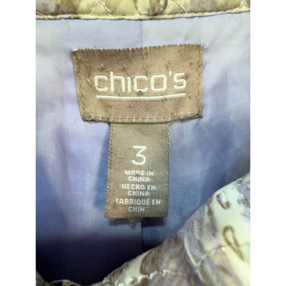 Chicos Womens Quilted Paisley Jacket Size 3 XL Purple Gray Shell Full Zip - Picture 2 of 13